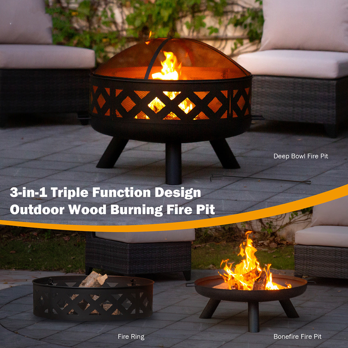 Triple Function Outdoor Fire Pit
