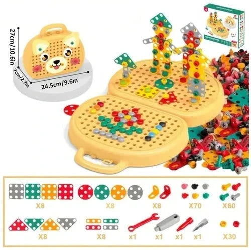 Montessori Building Set with Battery-Powered Screwdriver and 80+ Pieces, Ages 3+ for STEM