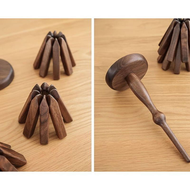 Walnut Table Mat with Heat-Resistant Thick Base and Stackable Tree Design, Oiled Finish