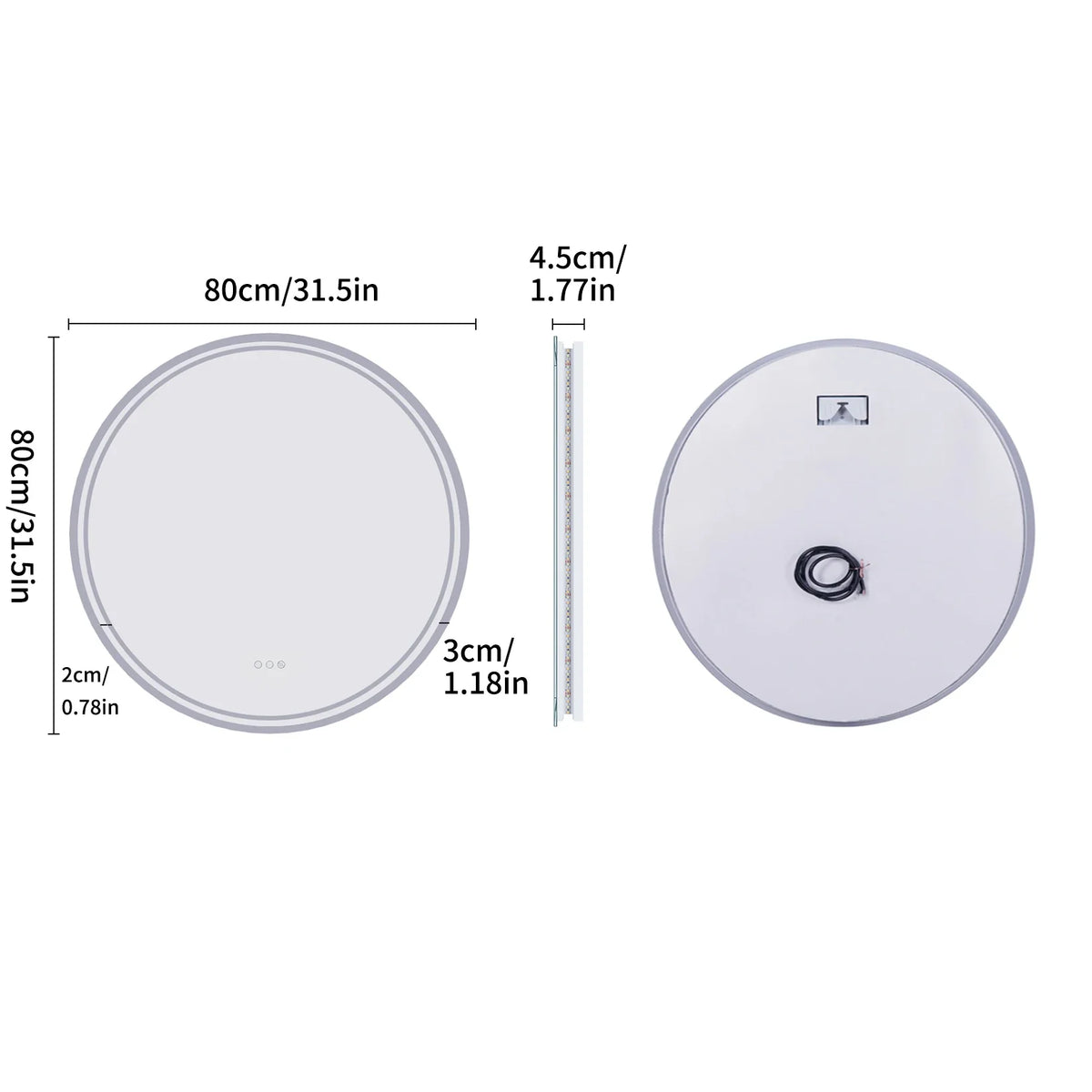 LuvoRound | Round LED Bathroom Mirror | Anti-Fog & Dimmable Touch Screen