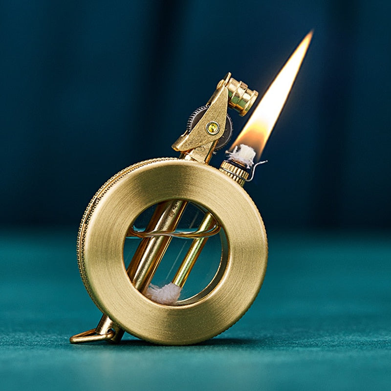 Refillable Kerosene Lighter with Flint Wheel Ignition and Brushed Metal Finish