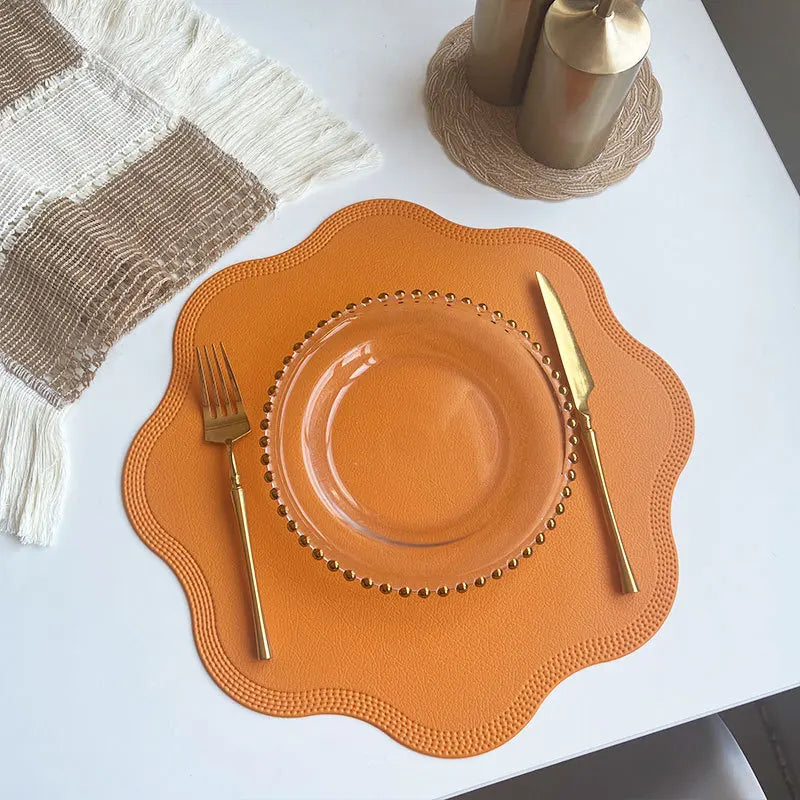 FloraMat | Round Faux Leather Placemats | Embossed Flower Design