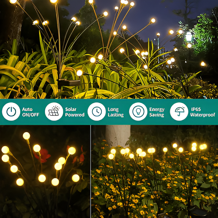 Solar Garden Lights with Firefly Flicker and Flexible Stems, 27.5 Inch Warm White