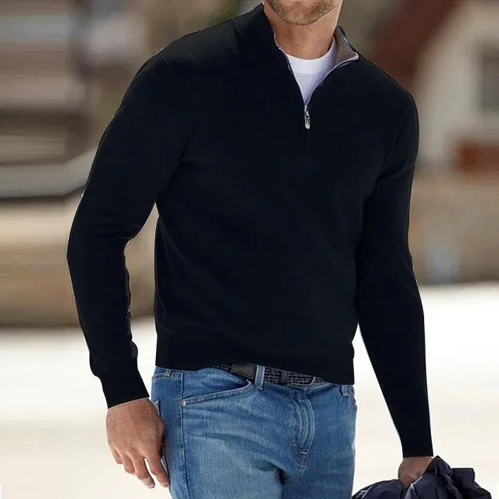 Cashmere Sweater for Men with Zip Front and Regular Fit, Long Sleeve