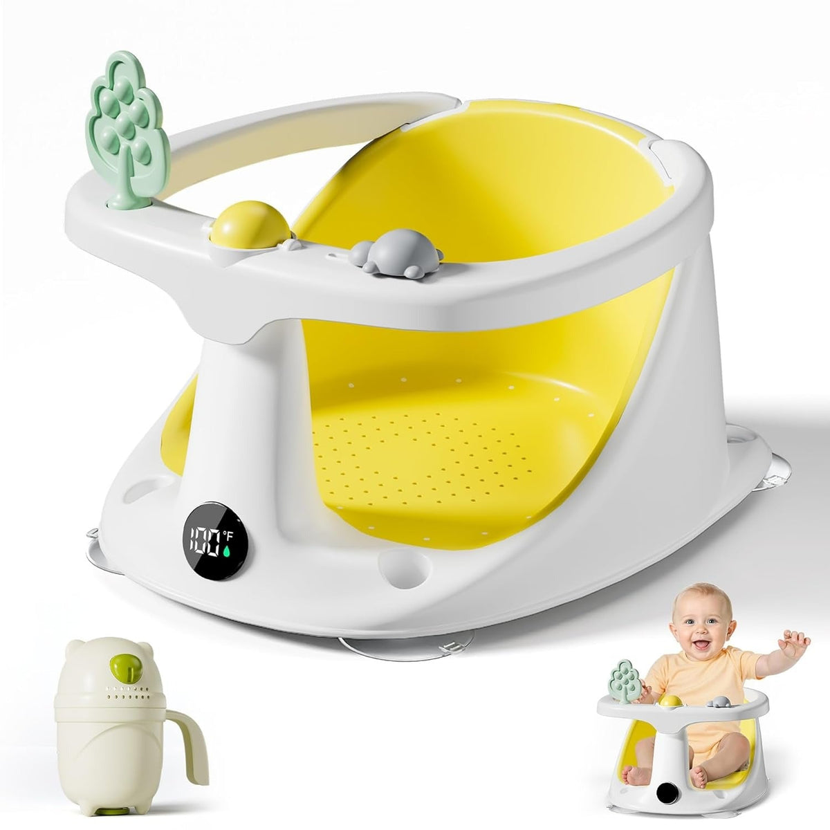 Baby Bath Seat for 6 Months + Non Slip Bathtub Seat with Rinse Cup, Comfortable Infant Bath Support for Sitting Babies