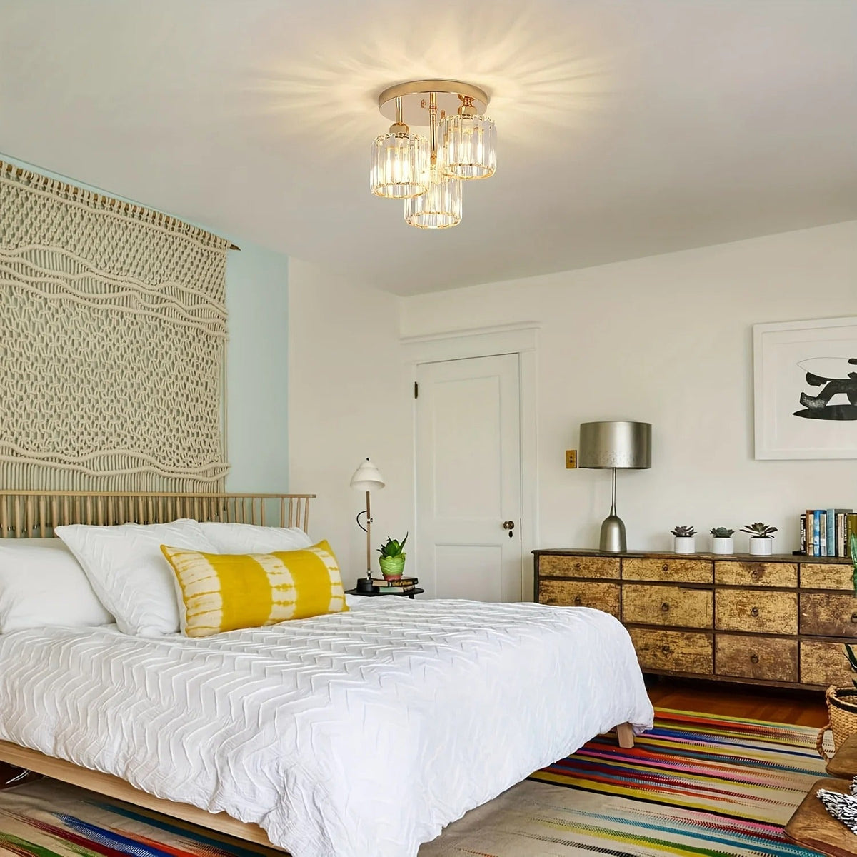 Modern Gold Crystal Ceiling Light | 3-Light Semi Flush Mount