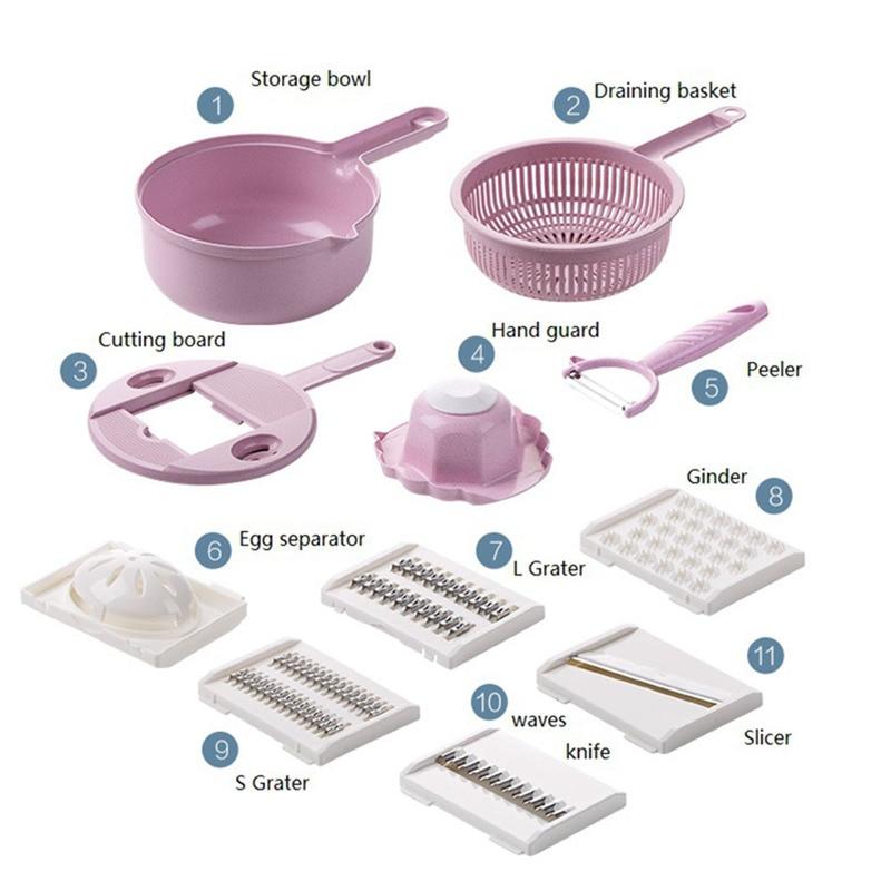 Mandoline Vegetable Slicer with 4 Blades and Safety Holder, Drain Basket