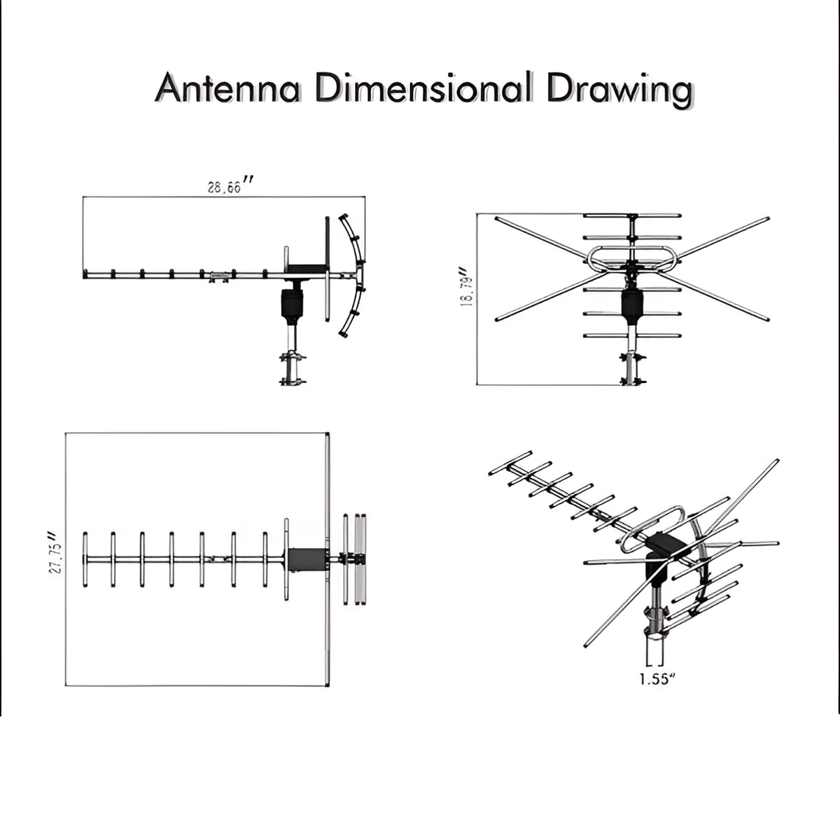 Outdoor HD TV Antenna with 360° Motorized Rotation and Interference Filter, Weatherproof
