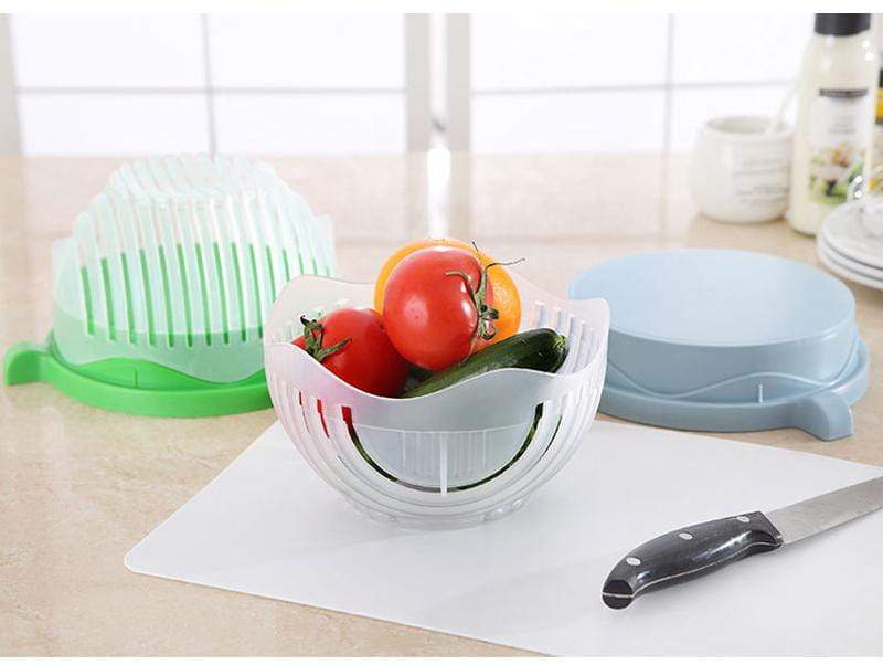Salad Cutter with Guided Slot System and Safety Cover, Compact Stackable Design