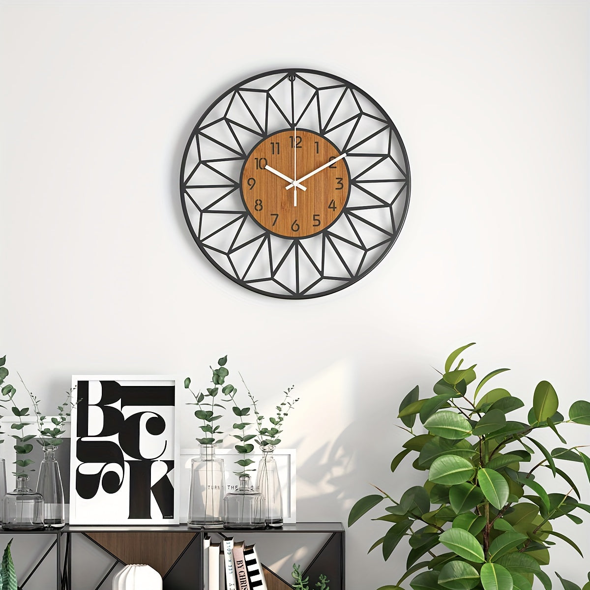 Modern Metal Wall Clock | Wood Grain Centre Design
