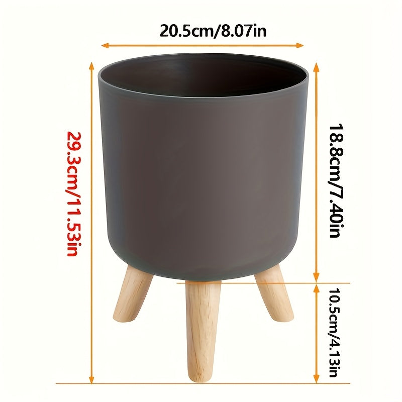 Modern Round Planter with Wooden Legs | Indoor & Outdoor Decorative Plant Pot