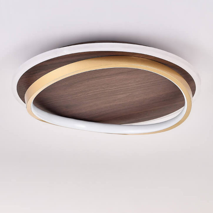 LED Modern Ceiling Lamp | Walnut & Gold Round Design
