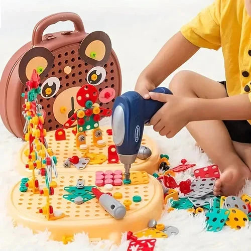 Montessori Building Set with Battery-Powered Screwdriver and 80+ Pieces, Ages 3+ for STEM