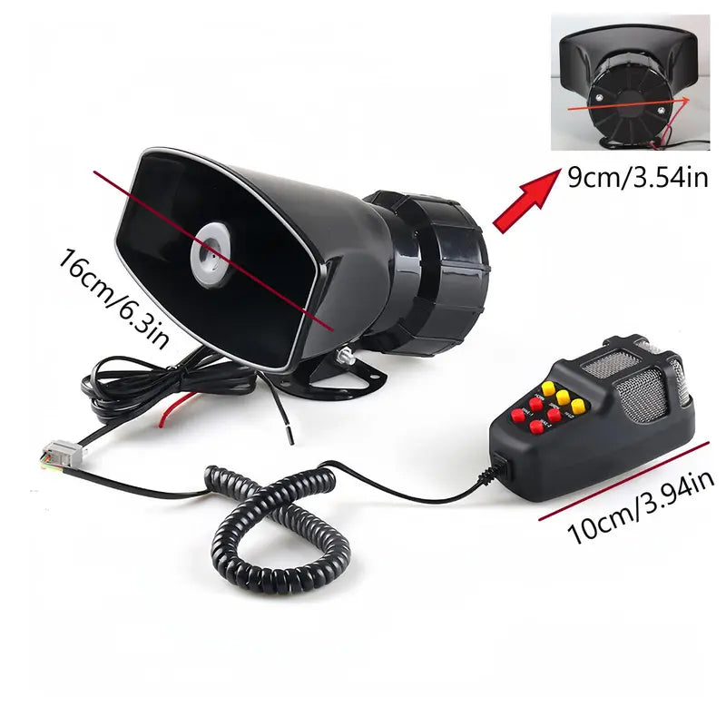 Vehicle Alert System with 7-Tone Siren and Microphone for 12V Cars, 135dB