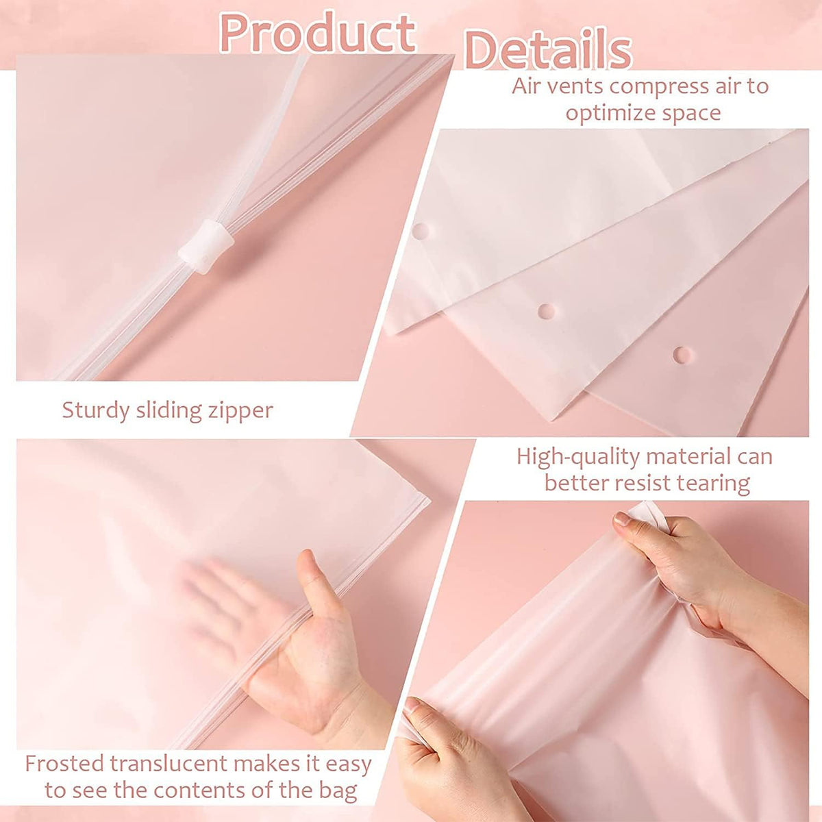Frosted Zip Storage Bags with Slide Closure and Ventilation Holes, 20-Pack