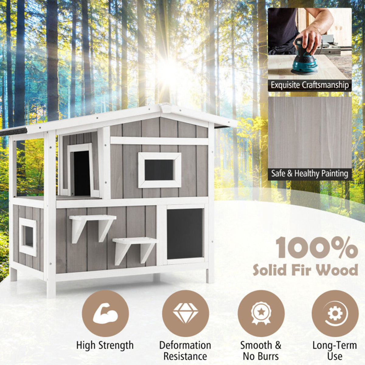 2-Story Wooden Outdoor Feral Cat House