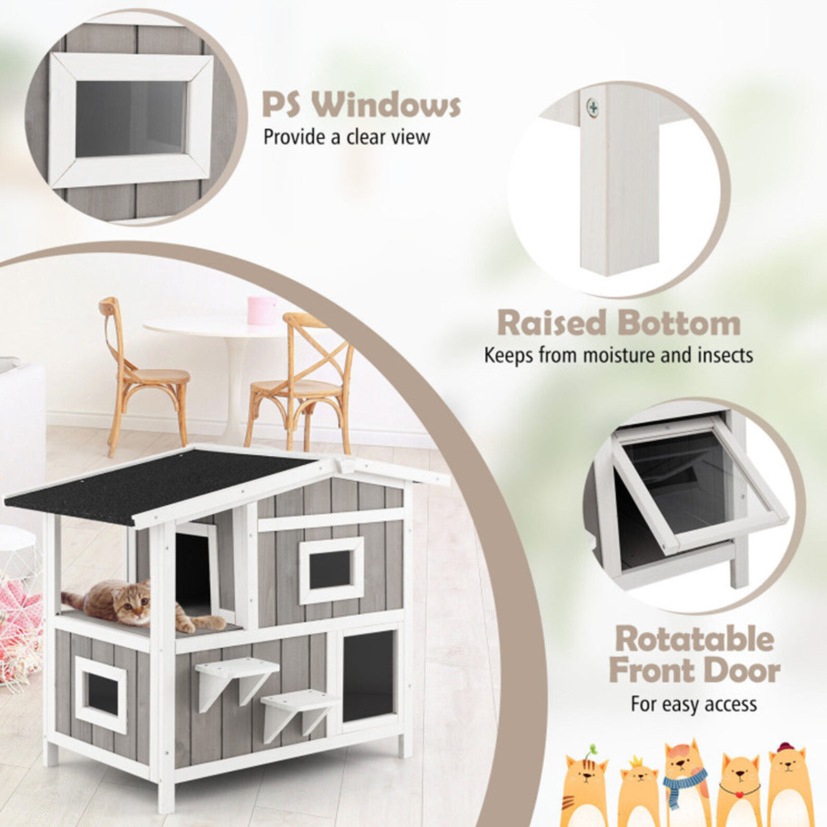 2-Story Wooden Outdoor Feral Cat House