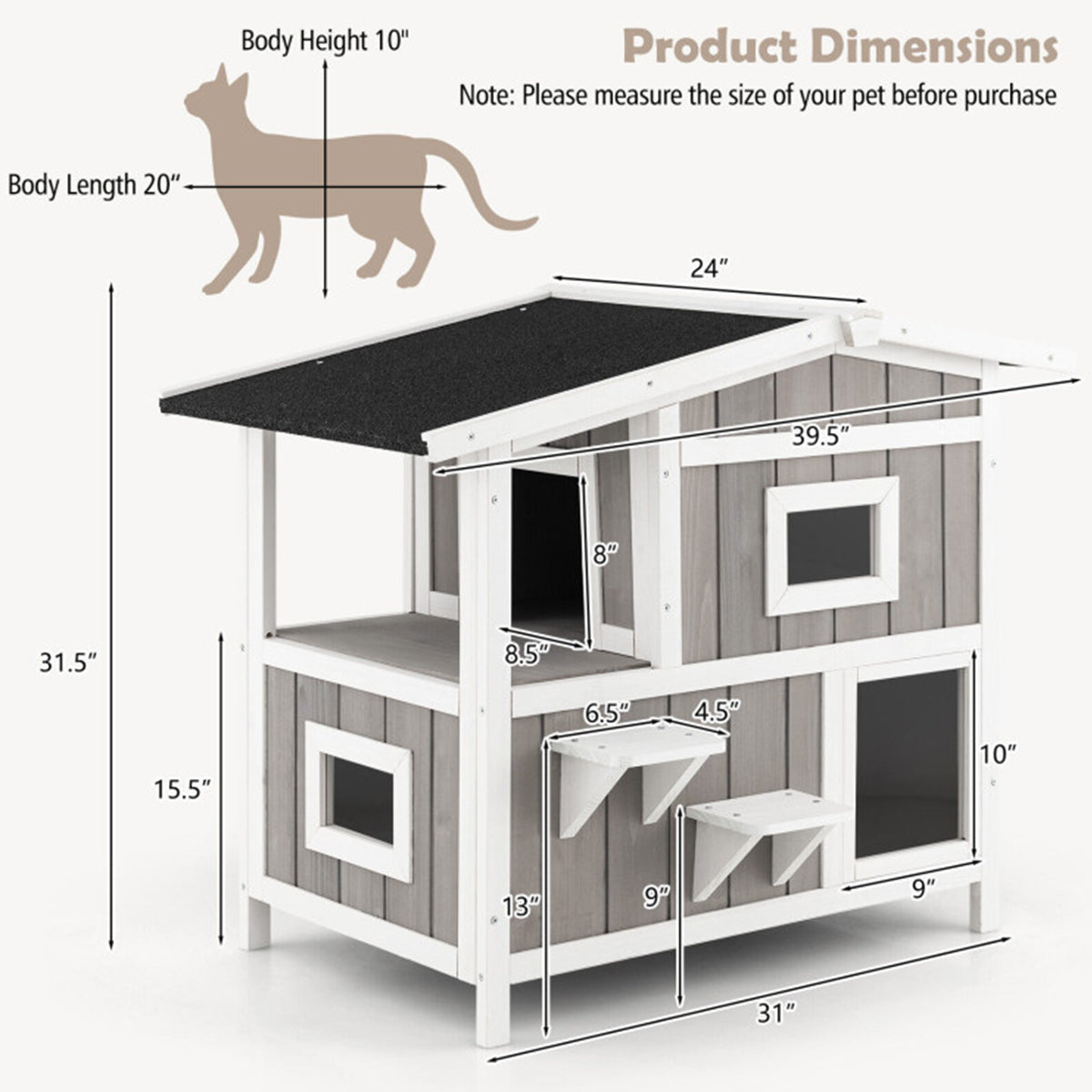 2-Story Wooden Outdoor Feral Cat House