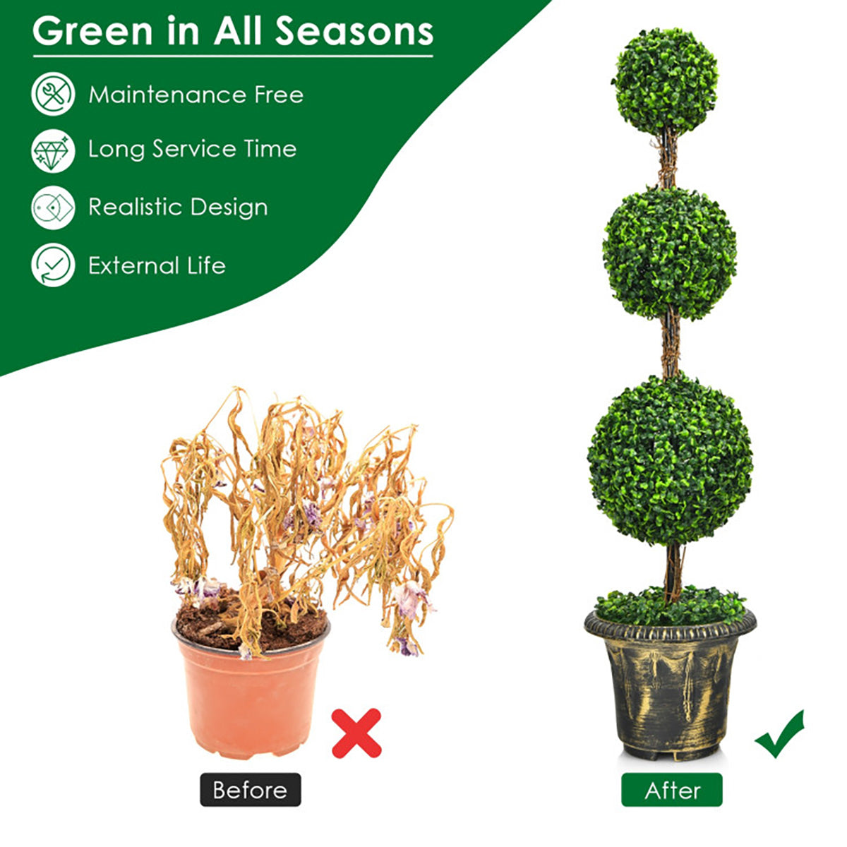 4' Artificial Topiary Triple Ball Tree