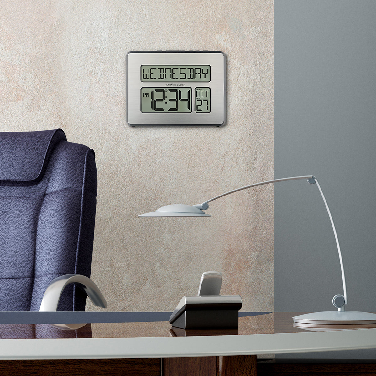 Atomic Digital Wall Clock w/White Backlight