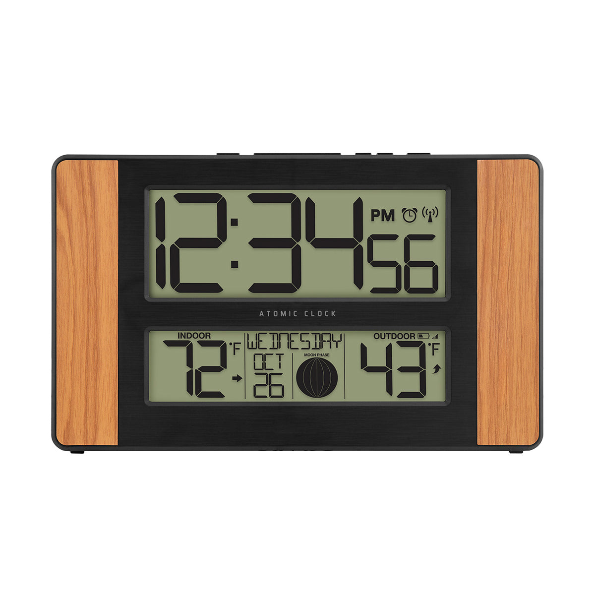 Atomic Digital Wall Clock with Temperature and Moon Phase