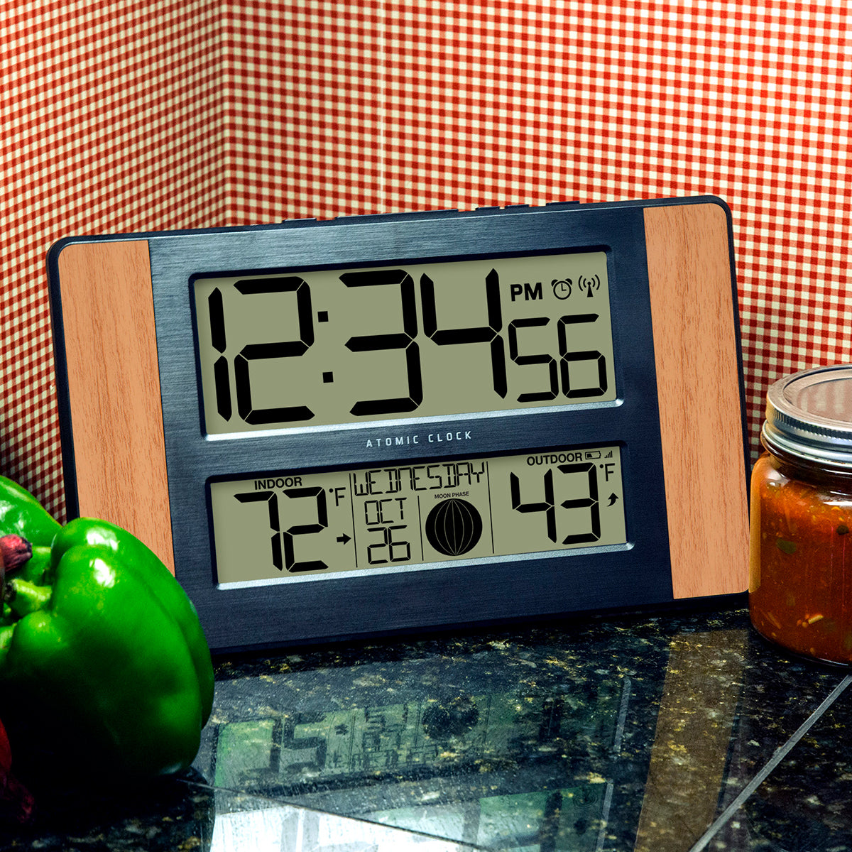 Atomic Digital Wall Clock with Temperature and Moon Phase