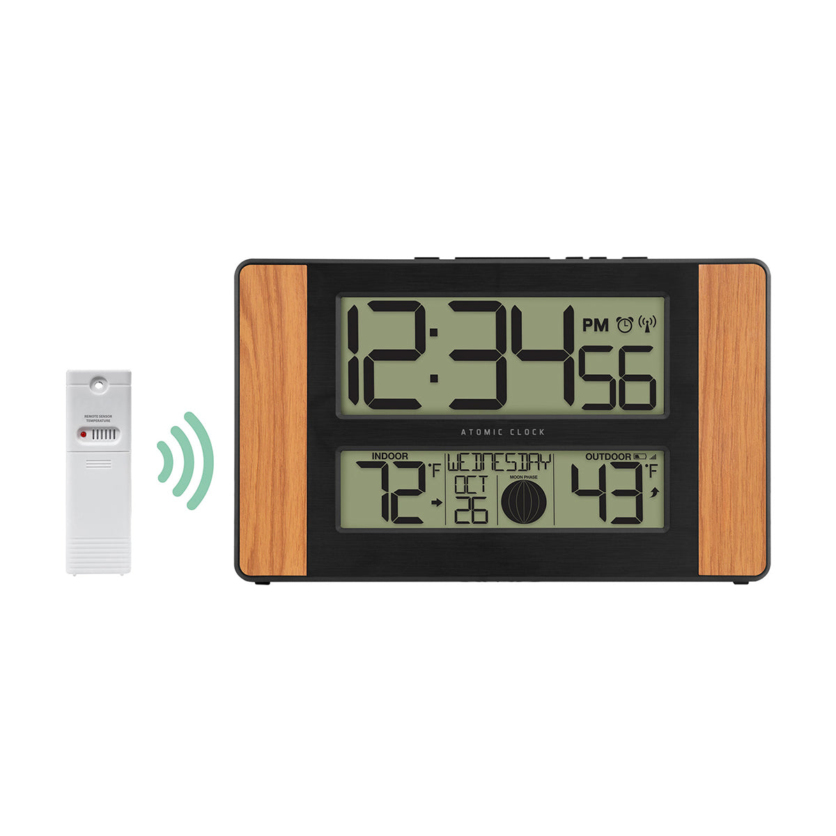 Atomic Digital Wall Clock with Temperature and Moon Phase
