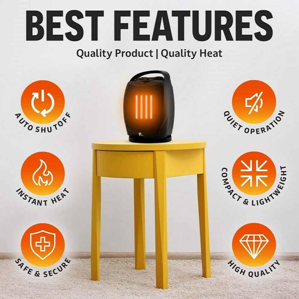 Portable Electric Space Heater Quiet Oscillating Heater Fan Thermostat