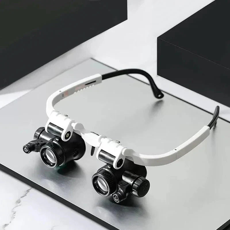 LED Magnifier Headset with Interchangeable 8x/15x/23x Lenses and Dual Adjustable LEDs