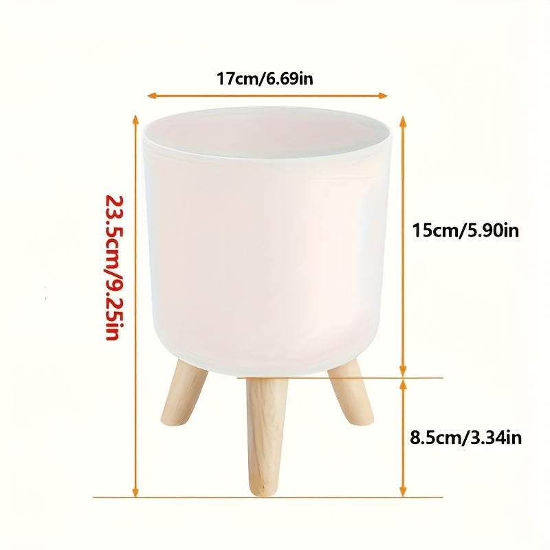 Modern Round Planter with Wooden Legs | Indoor & Outdoor Decorative Plant Pot
