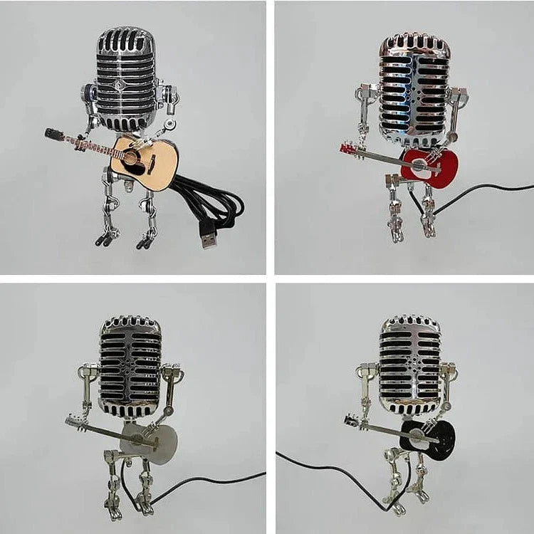 Microphone Table Lamp with Adjustable Joints and LED Bulb, Brass-Hued Metal Accent