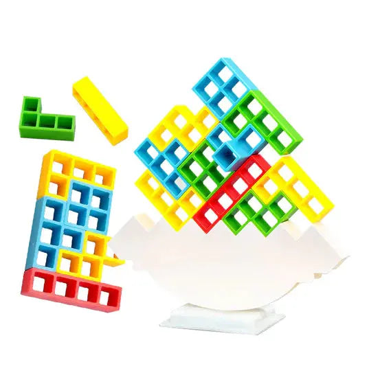 Magnetic Stacking Toy with 24 Interlocking Geometric Blocks and Base, Fine Motor Skill Game