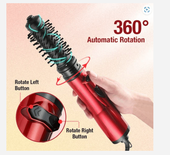 Hot Air Brush with Dual Rotating Interchangeable Heads and 3 Heat Settings, Ionic Finish