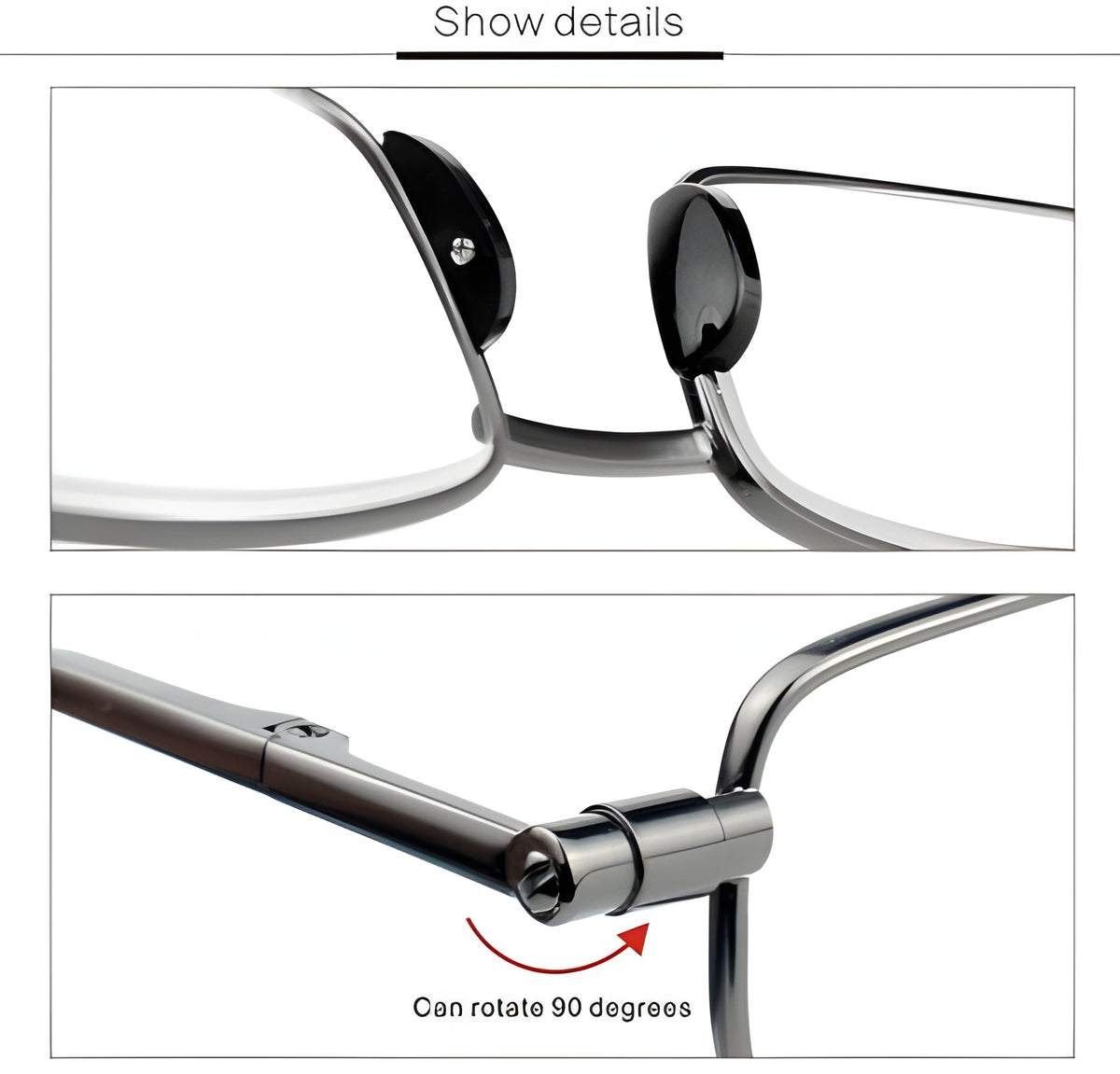 Folding Reading Glasses with 90° Spring Hinge and Stainless Steel Frame, Ultra Compact