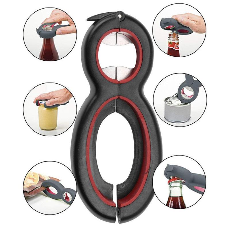 Multi Function Jar Opener with Non-Slip Grip and Bottle Cap Opener, Recessed Bag Cutter