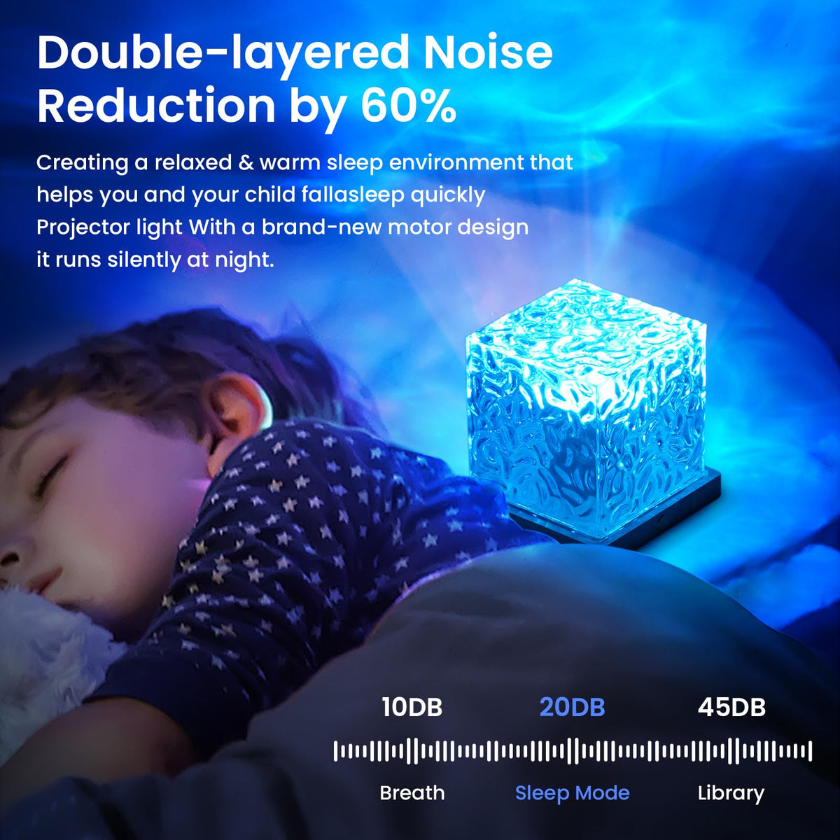 Ocean Wave Projector Lamp with 16 Color Modes and Remote Control, Wooden Base USB Powered
