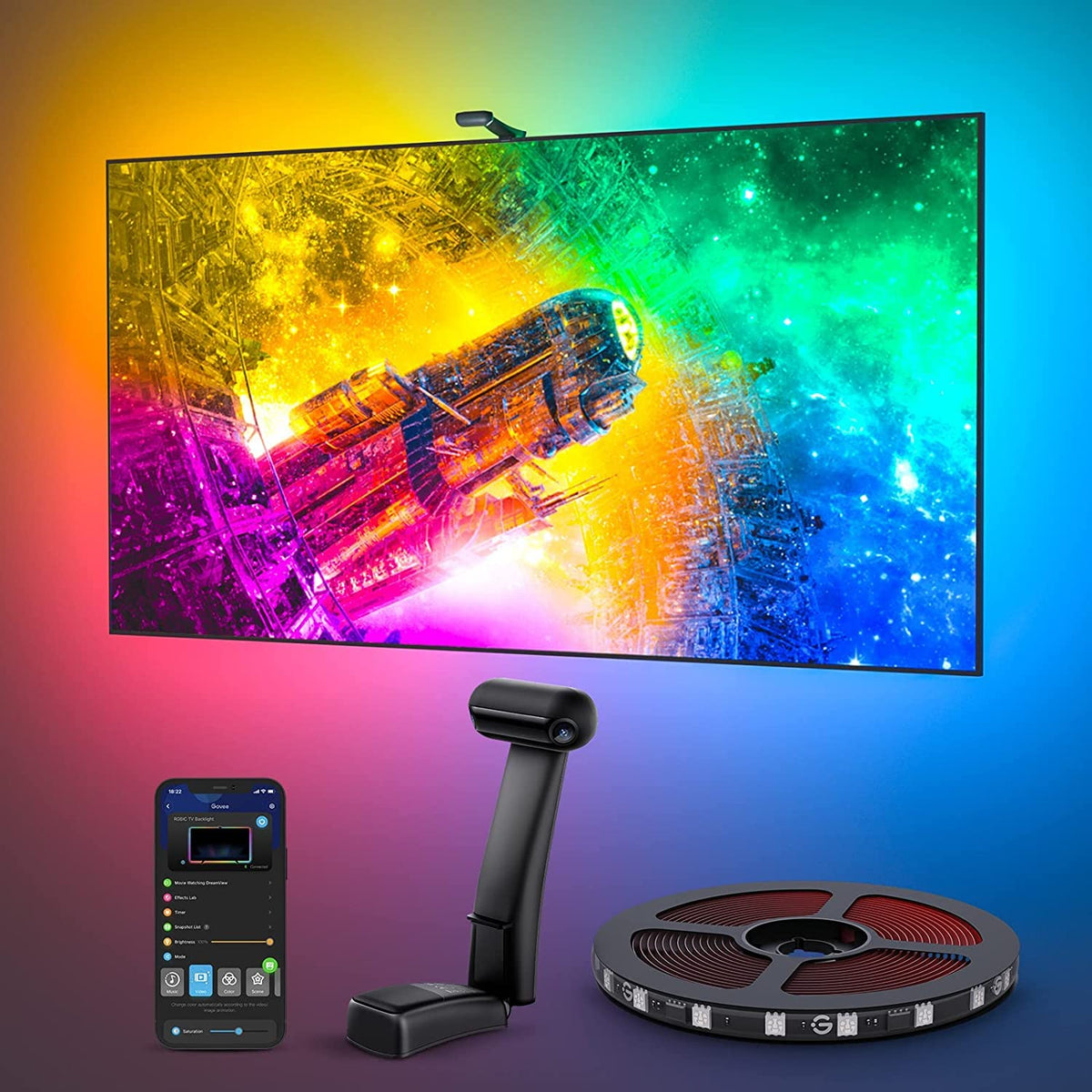 LED TV Backlight with Dual Edge Cameras and RGBIC High-Density LEDs, 21ft for 98-100in TVs