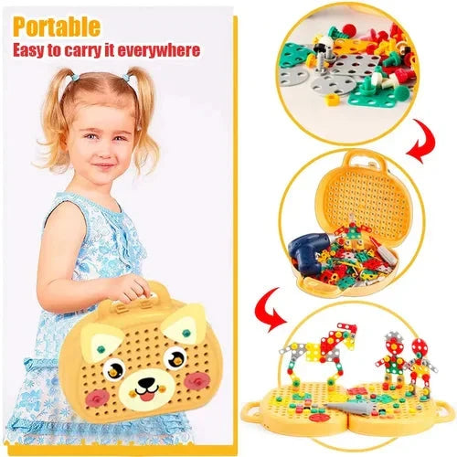 Montessori Building Set with Battery-Powered Screwdriver and 80+ Pieces, Ages 3+ for STEM