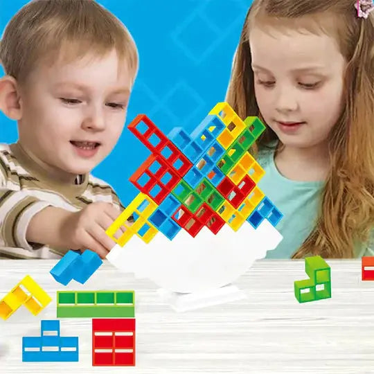 Magnetic Stacking Toy with 24 Interlocking Geometric Blocks and Base, Fine Motor Skill Game