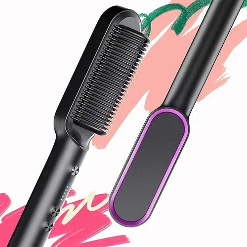 Heated Hair Styling Comb with Ion Frizz Control and Adjustable Heat, Travel Pouch