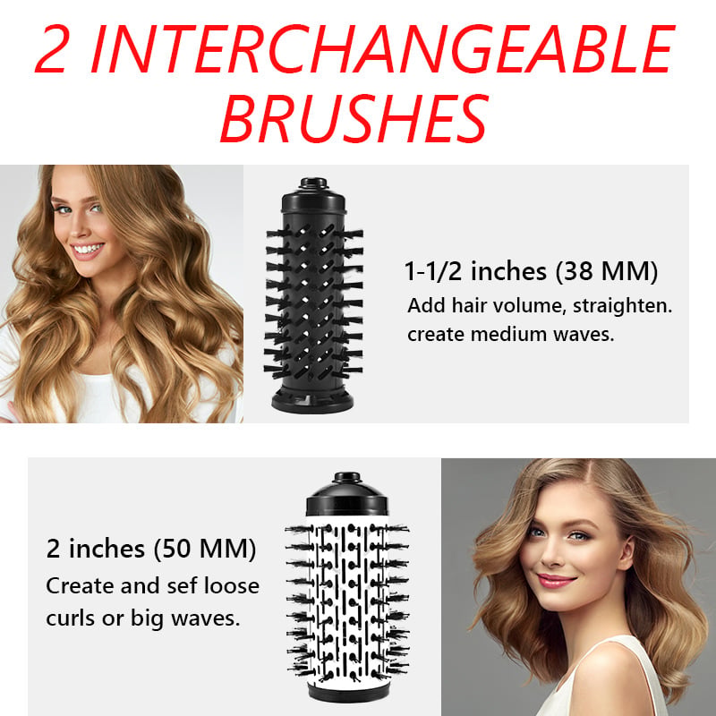 Hot Air Brush with Dual Rotating Interchangeable Heads and 3 Heat Settings, Ionic Finish
