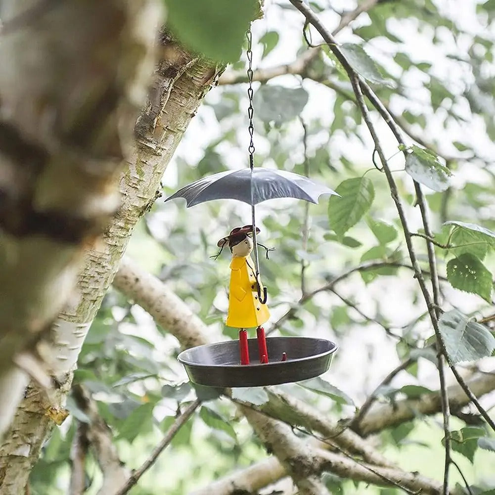Decorative Bird Feeder with Raincoat Design and Large Access Opening, Hanging Chain