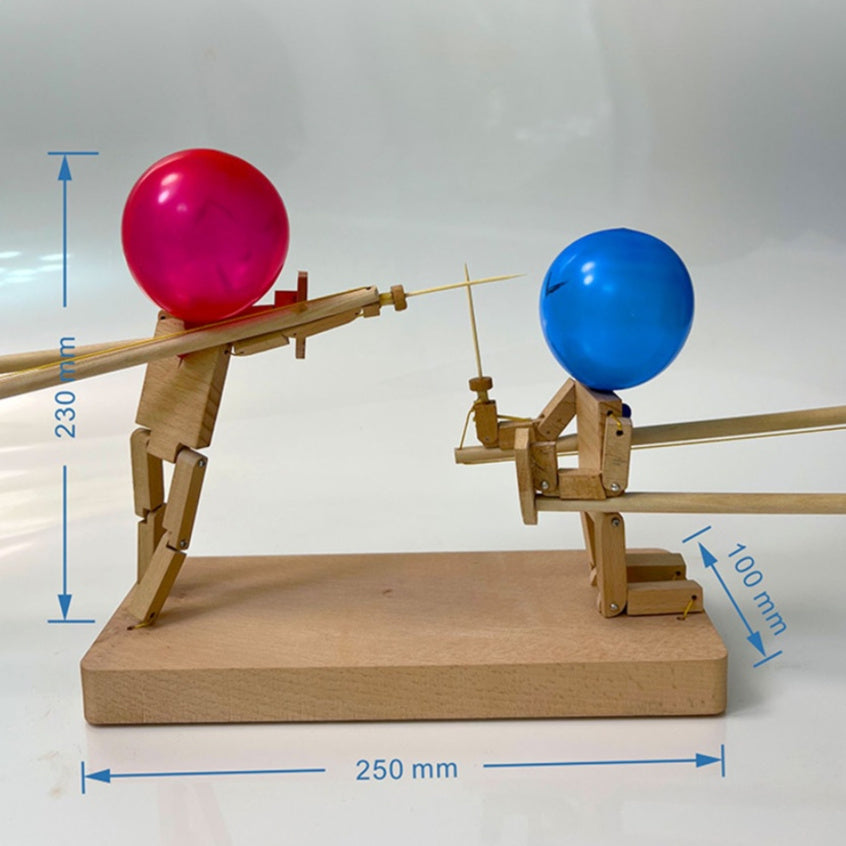 Balloon Pop Game with Wooden Fighter Figures and Bamboo Striker, Party Tabletop Set