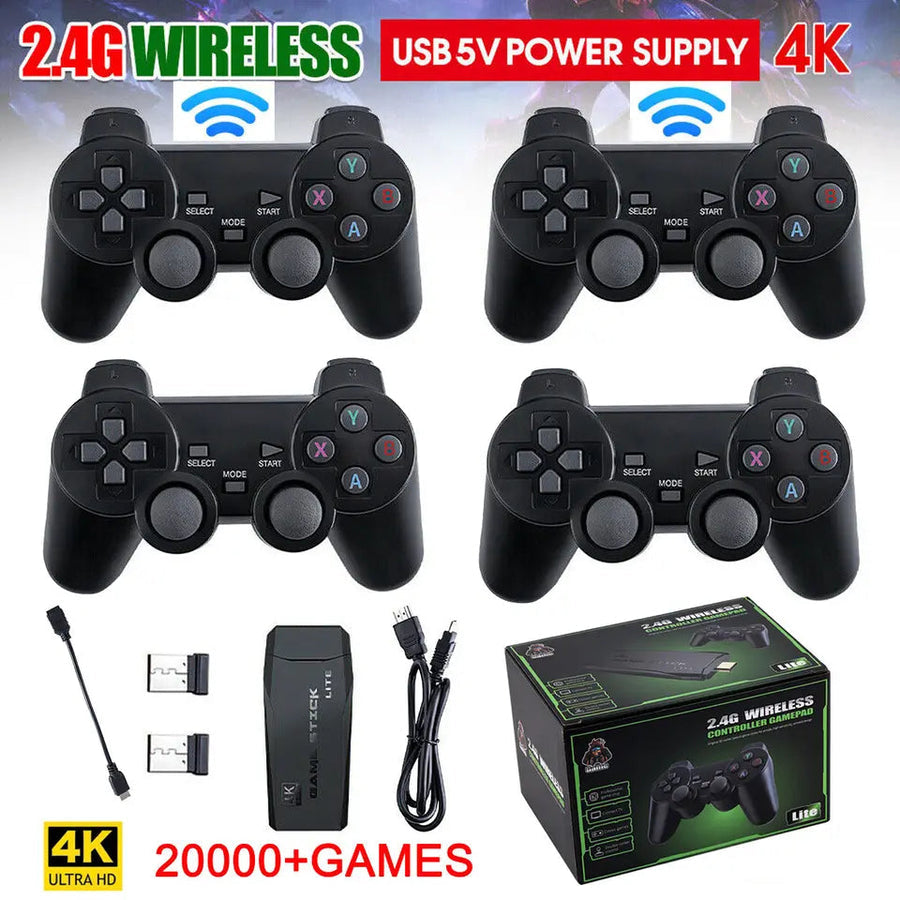 HDMI 4K TV Game Stick Console, 64GB Retro Gaming System with Wireless Gamepads