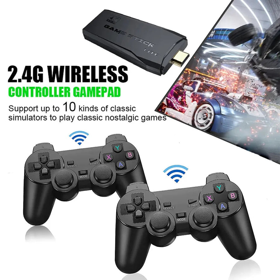 HDMI 4K TV Game Stick Console, 64GB Retro Gaming System with Wireless Gamepads