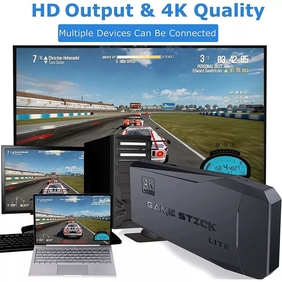 HDMI 4K TV Game Stick Console, 64GB Retro Gaming System with Wireless Gamepads