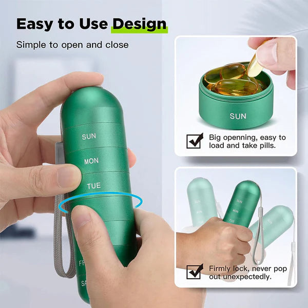 Aluminum 7 Days Portable Pill Organizer for Travel