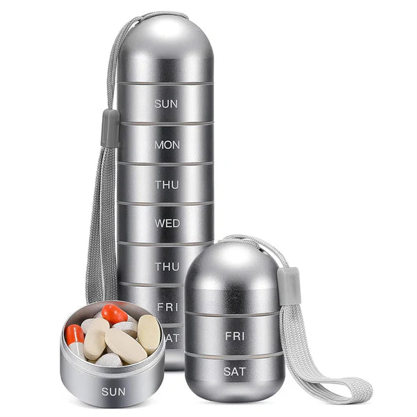 Aluminum 7 Days Portable Pill Organizer for Travel