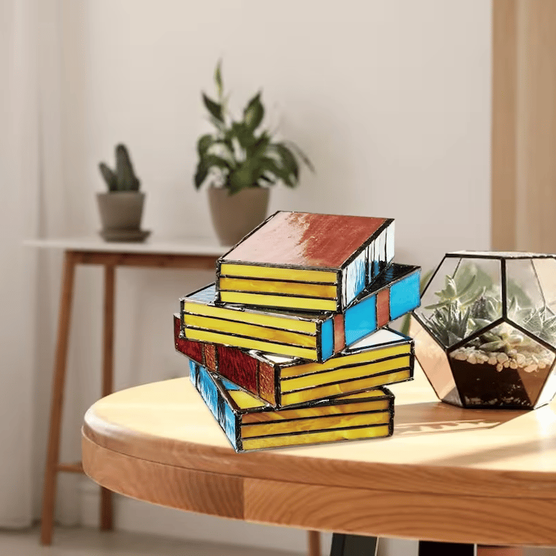 Stained Glass Stacked Books Lamp