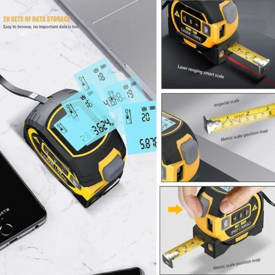 3-In-1 Infrared Laser Measuring Tape with Digital Display